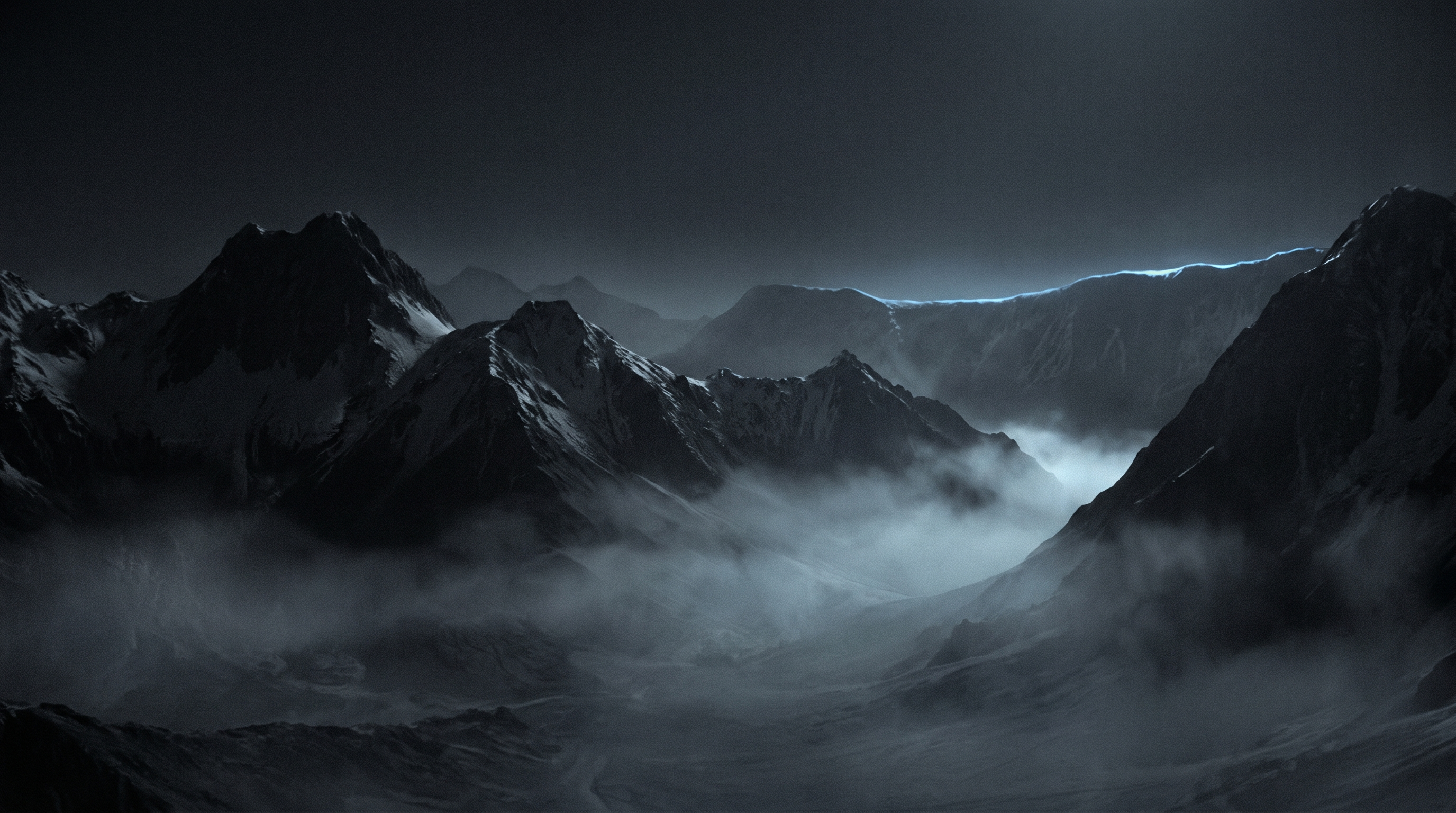 Dark mountain ridgeline at night